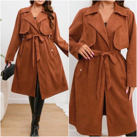 BellanBlue Jackets & Blazers - Plus Wide Collar Belted Trench Coat Jacket